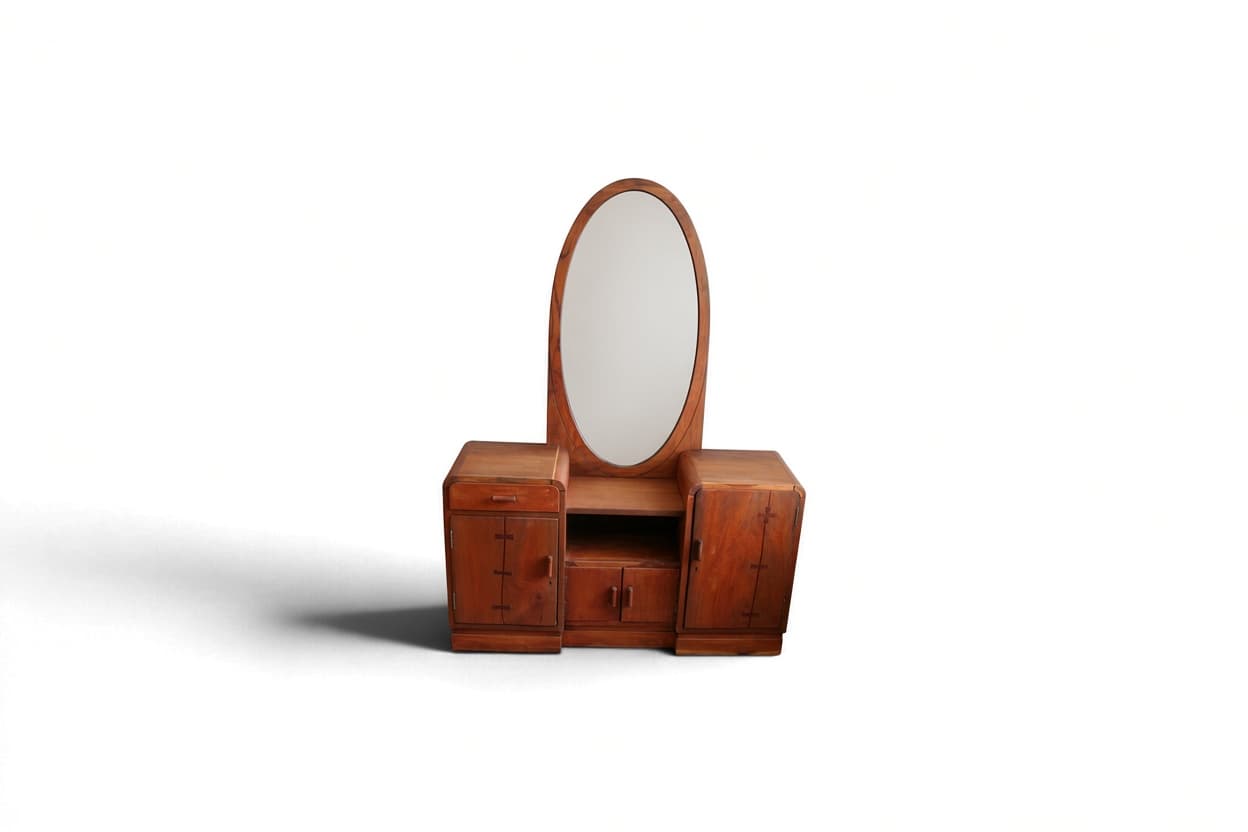 Art Deco Kaptafel met Ovale Spiegel Gerestaureerd