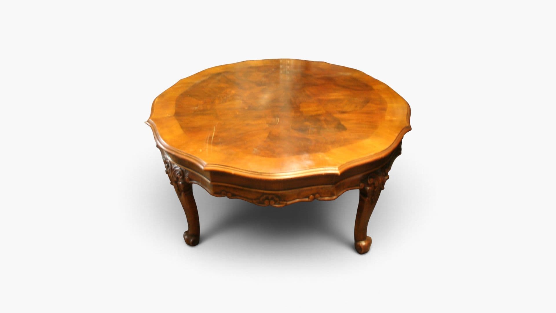 Klassieke Ronde Salontafel met Exclusief Houtsnijwerk & Inlegwerk, foto 1 van 2