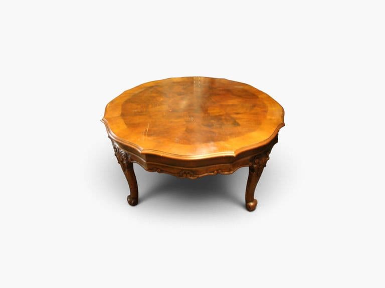 Klassieke Ronde Salontafel met Exclusief Houtsnijwerk & Inlegwerk