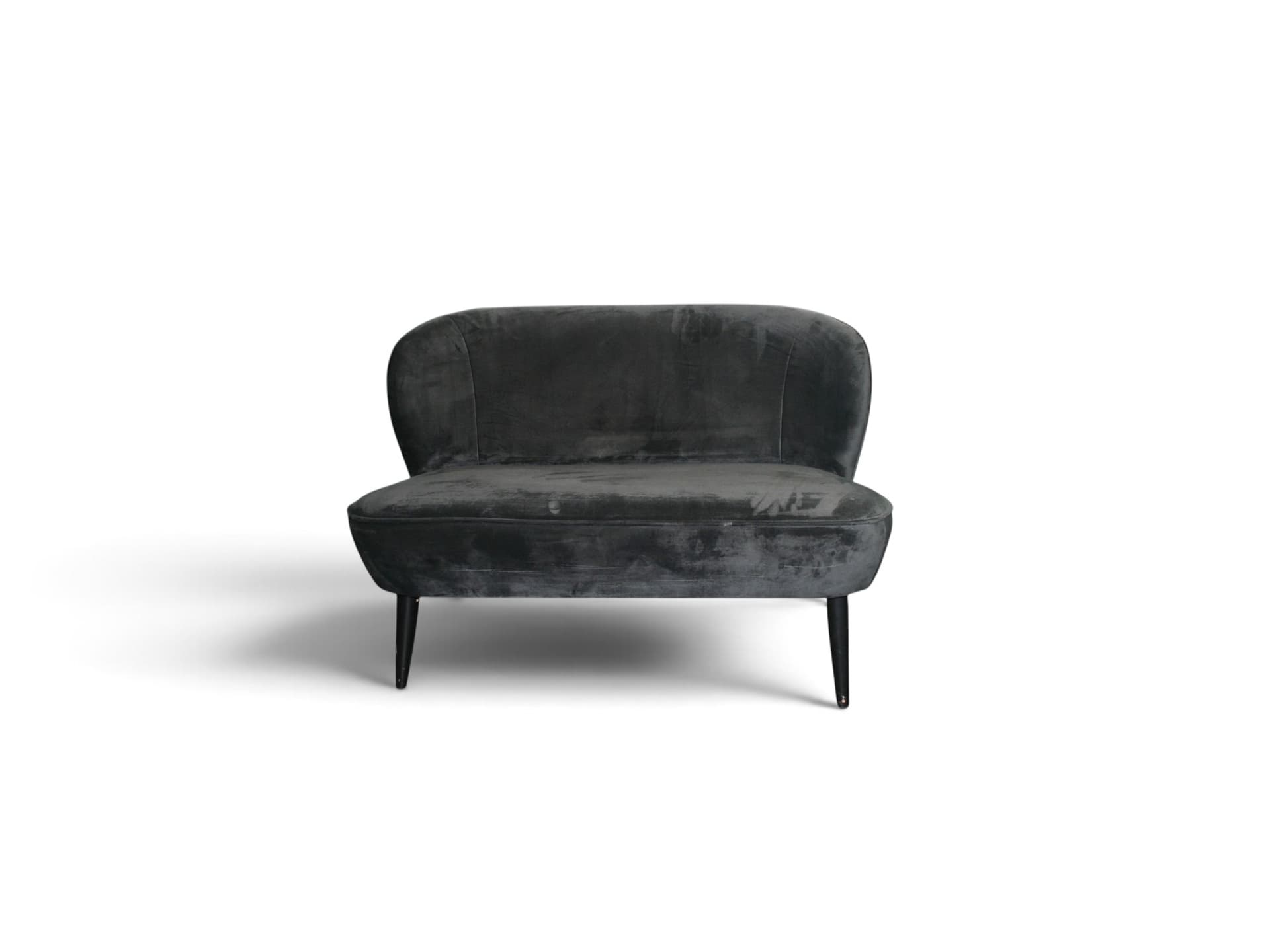 Prachtig Vintage antracietgrijs 1,5-zits velvet bankje.