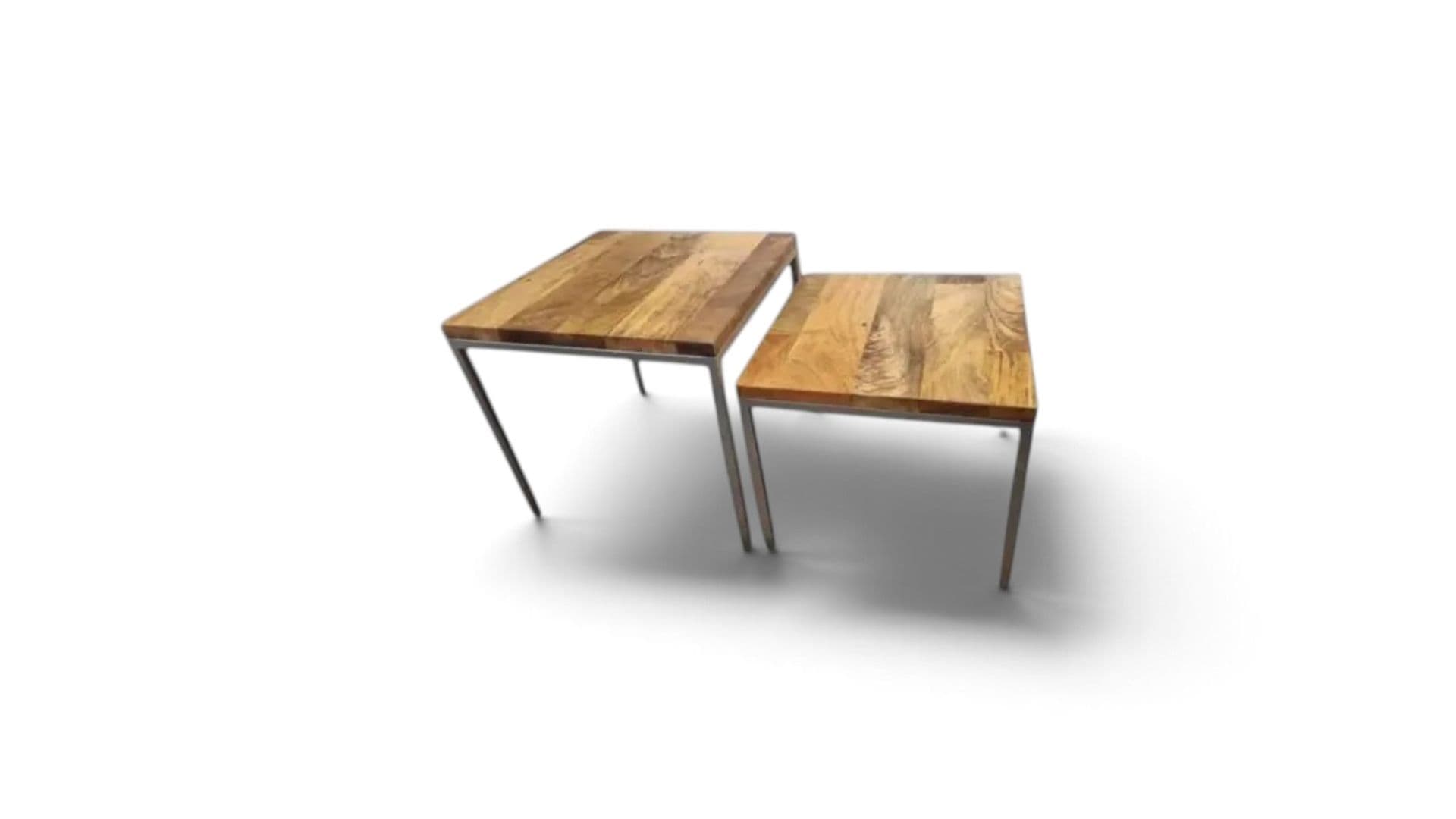 Salontafels (set) staal met recycle houten bladen