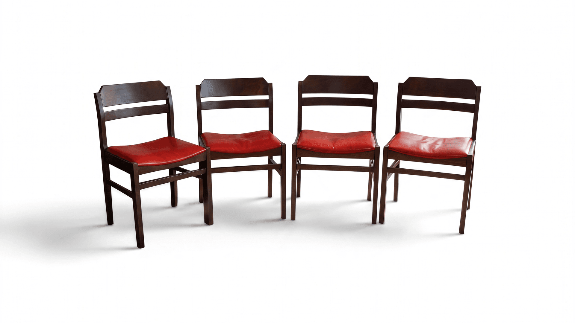 Vintage stoelen rode bekleding set 4 stuks