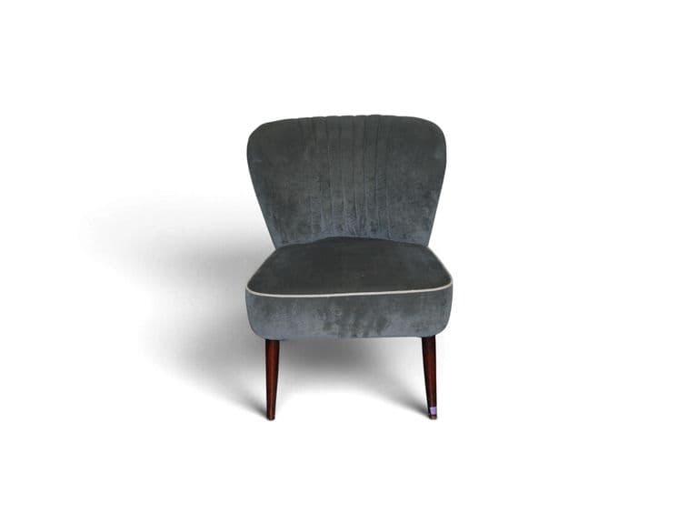 Vintage cocktailfauteuil in grijze velours bekleding