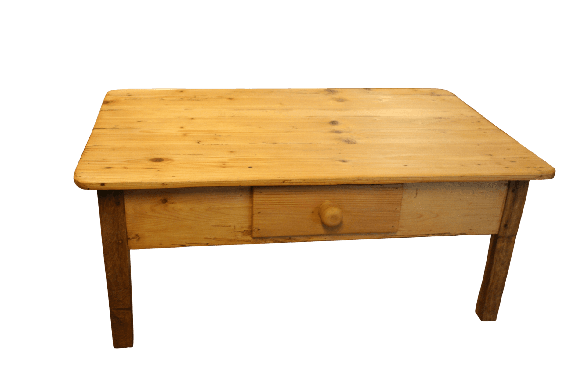 Klein Rustiek Salontafeltje – 100 x 63 cm – Massief Grenen met Lade (behandeld in onze werkplaats)..