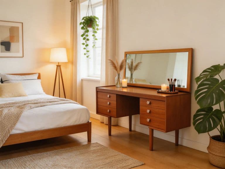 Mid Century Teak Dressing Table / Low Desk – White & Newton