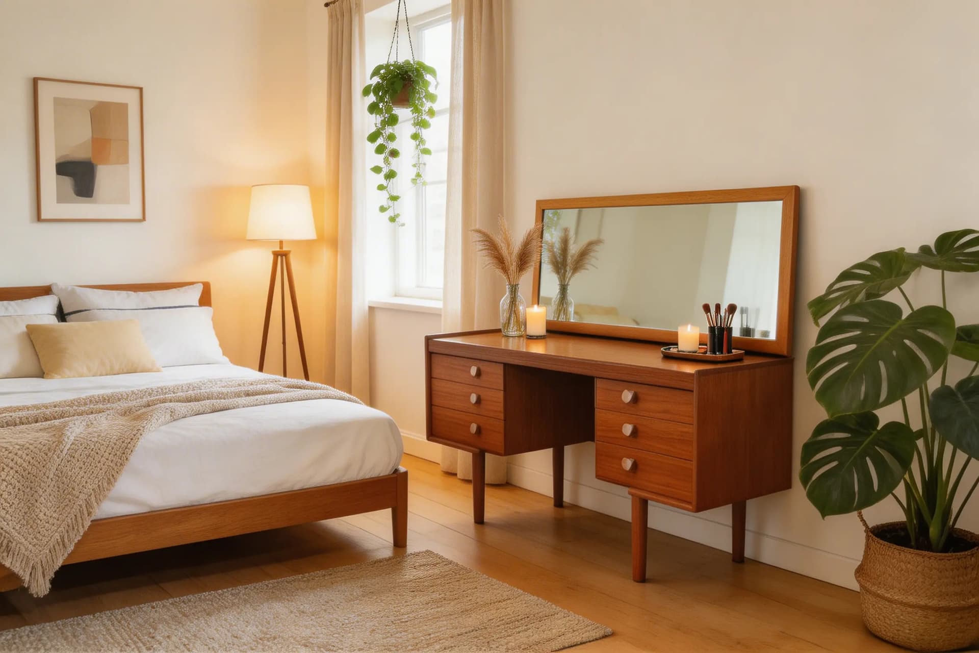 Mid Century Teak Dressing Table / Low Desk – White & Newton