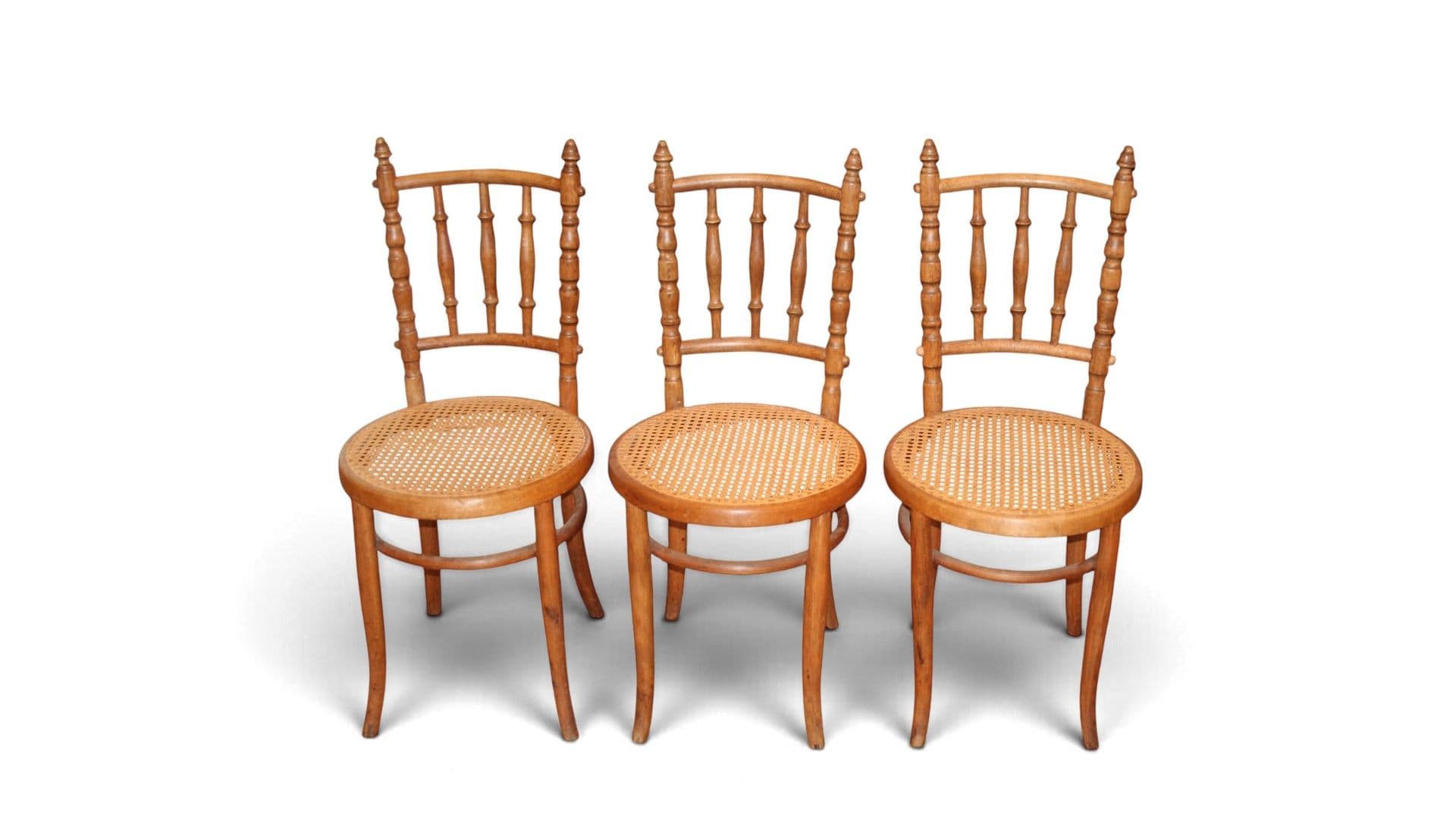Zeldzame Fischel Bentwood stoelen ca. 1890 set van 3 originele vintage designstoelen (gerestaureerd).