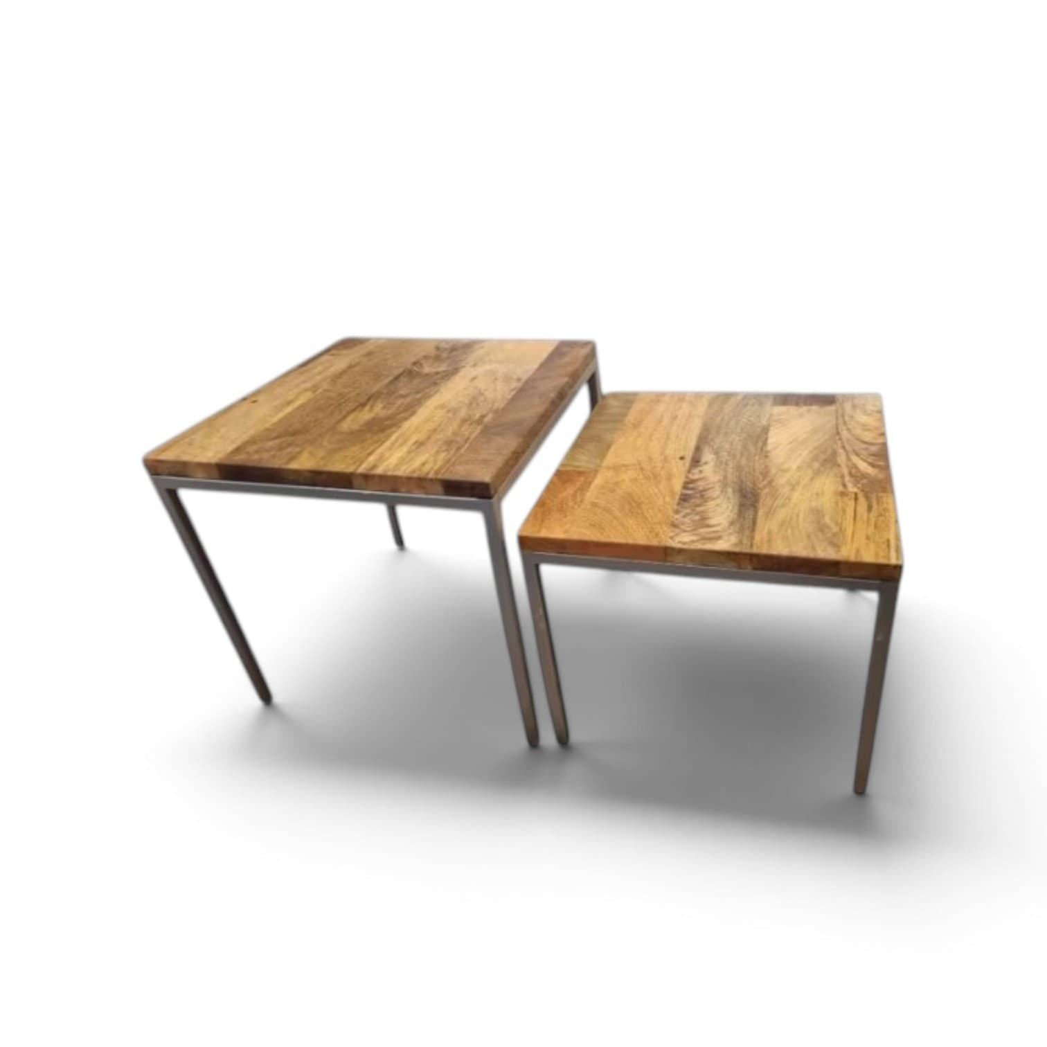 Salontafels (set) staal met recycle houten bladen
