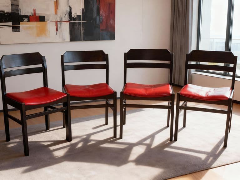 Vintage stoelen rode bekleding set 4 stuks