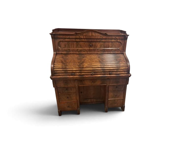 Antiek rolluikbureau, Mooi gerestaureerd, notenhout met prachtig figuur, ca. 1900