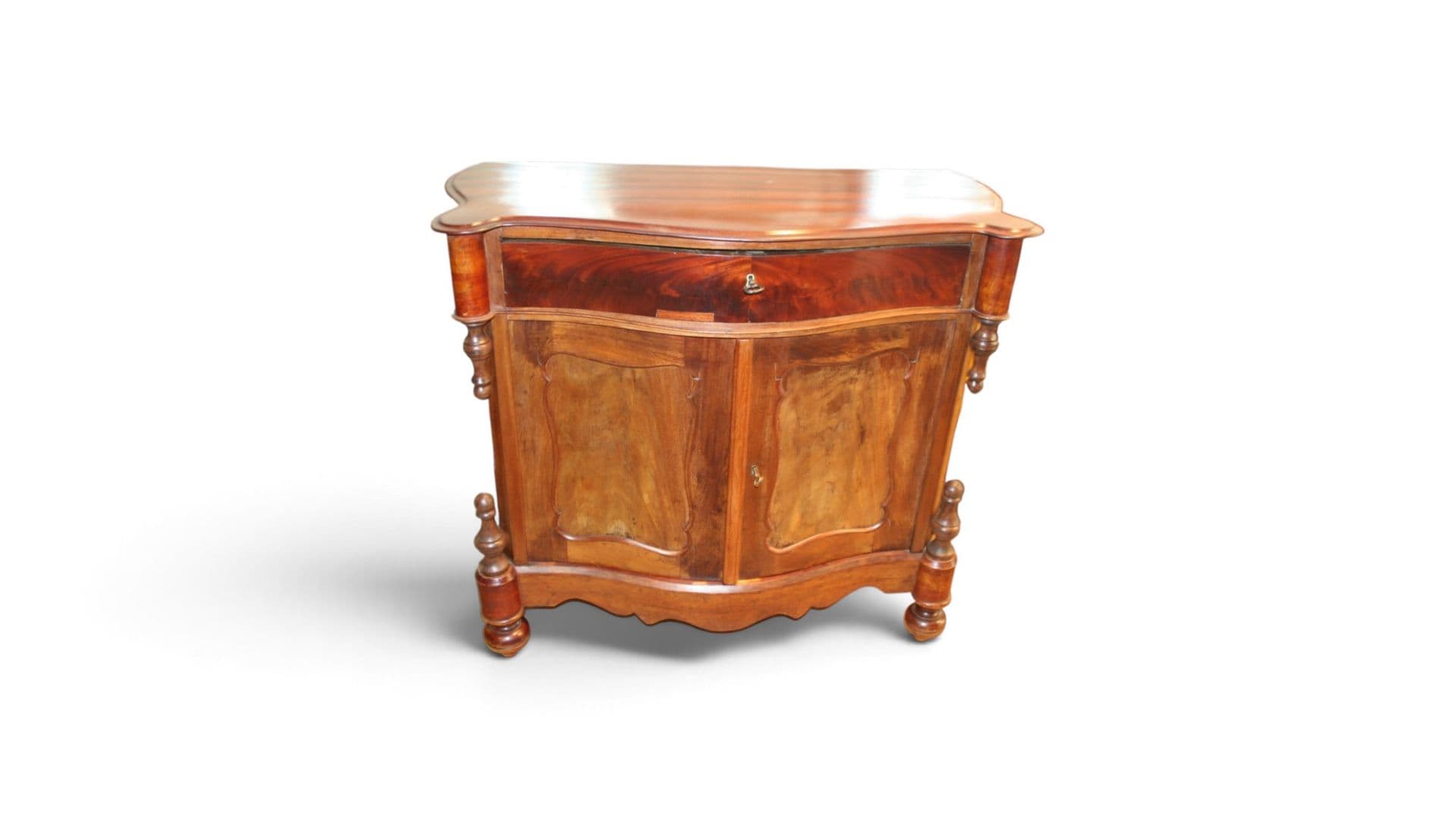 Antieke Biedermeier-stijl mahoniehouten commode – gebogen front