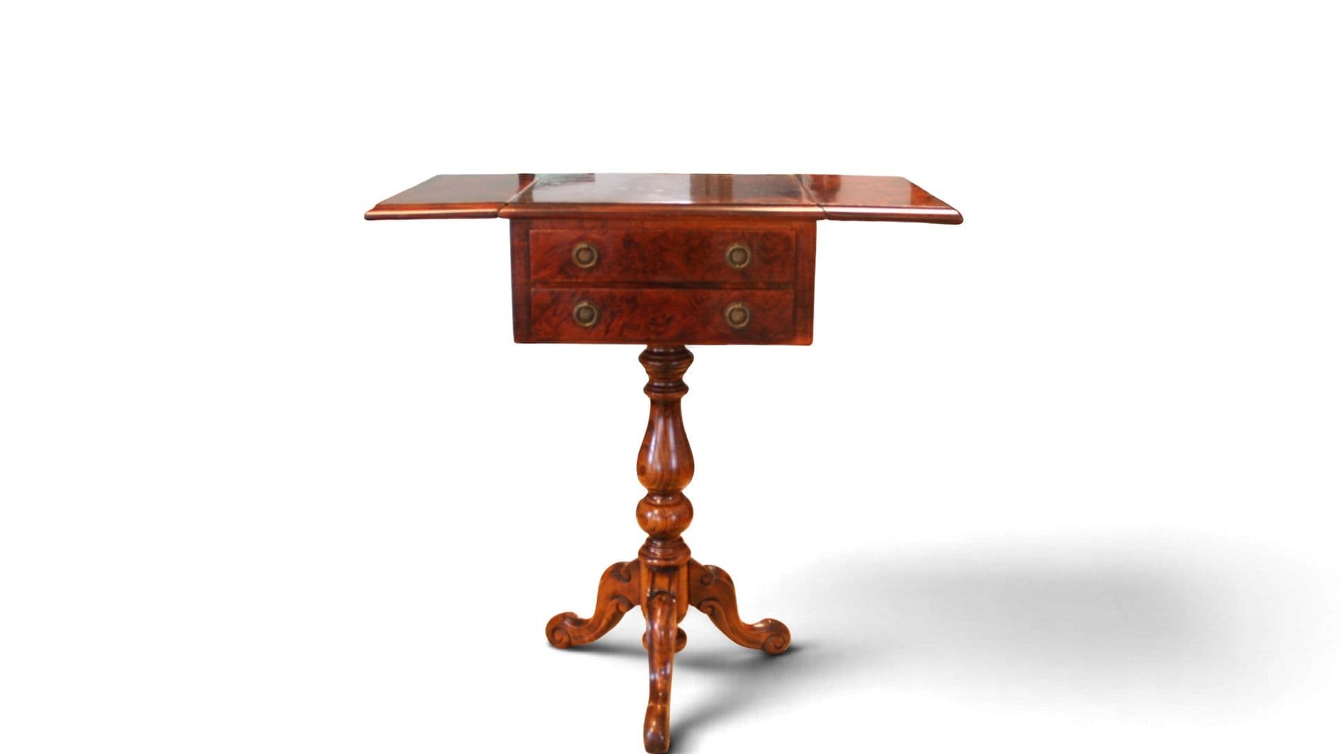 Antieke Mahonie Bijzettafel – Tripod Onderstel met Drop-Leaf Bladen