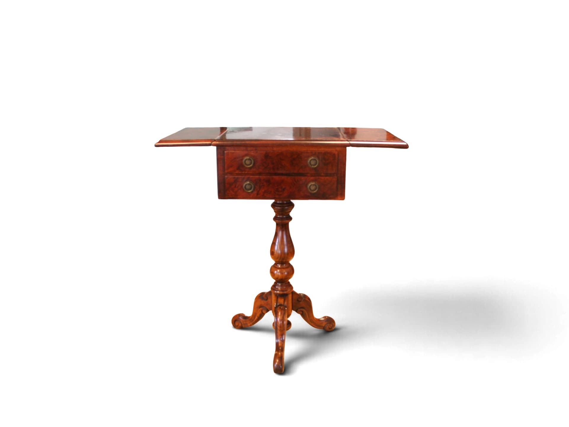 Antieke Mahonie Bijzettafel – Tripod Onderstel met Drop-Leaf Bladen