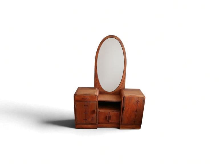 Art Deco Kaptafel met Ovale Spiegel Gerestaureerd