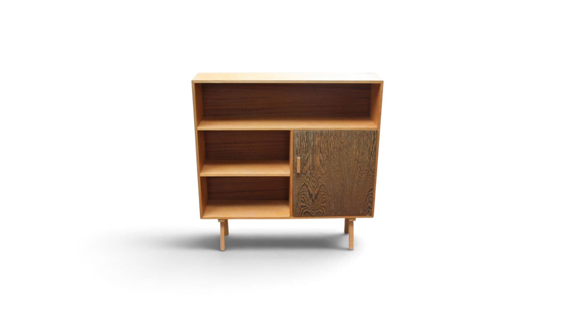 Mid-Century Teak Boekenkast met Contrastdeur - Jaren 60