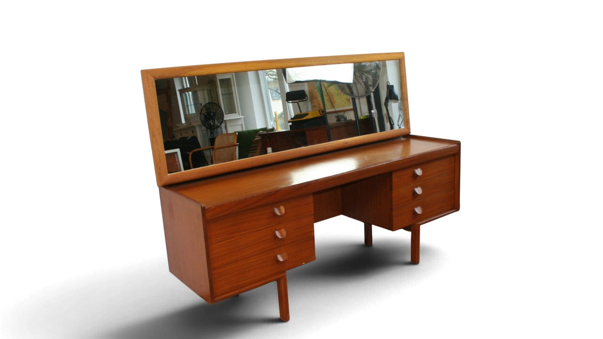 Mid Century Teak Dressing Table / Low Desk – White & Newton