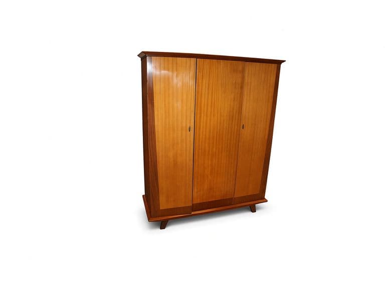 Mid-Century Modern driedeurs vintage kledingkast / linnenkast jaren '50/'60
