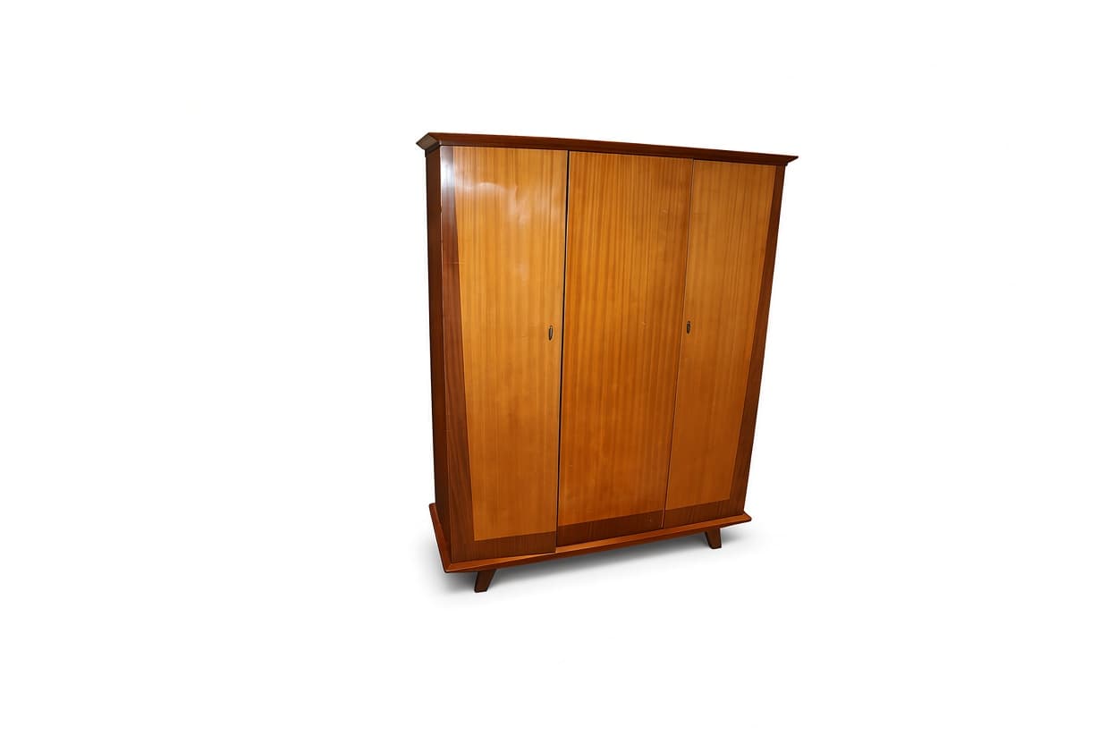 Mid-Century Modern driedeurs vintage kledingkast / linnenkast jaren '50/'60