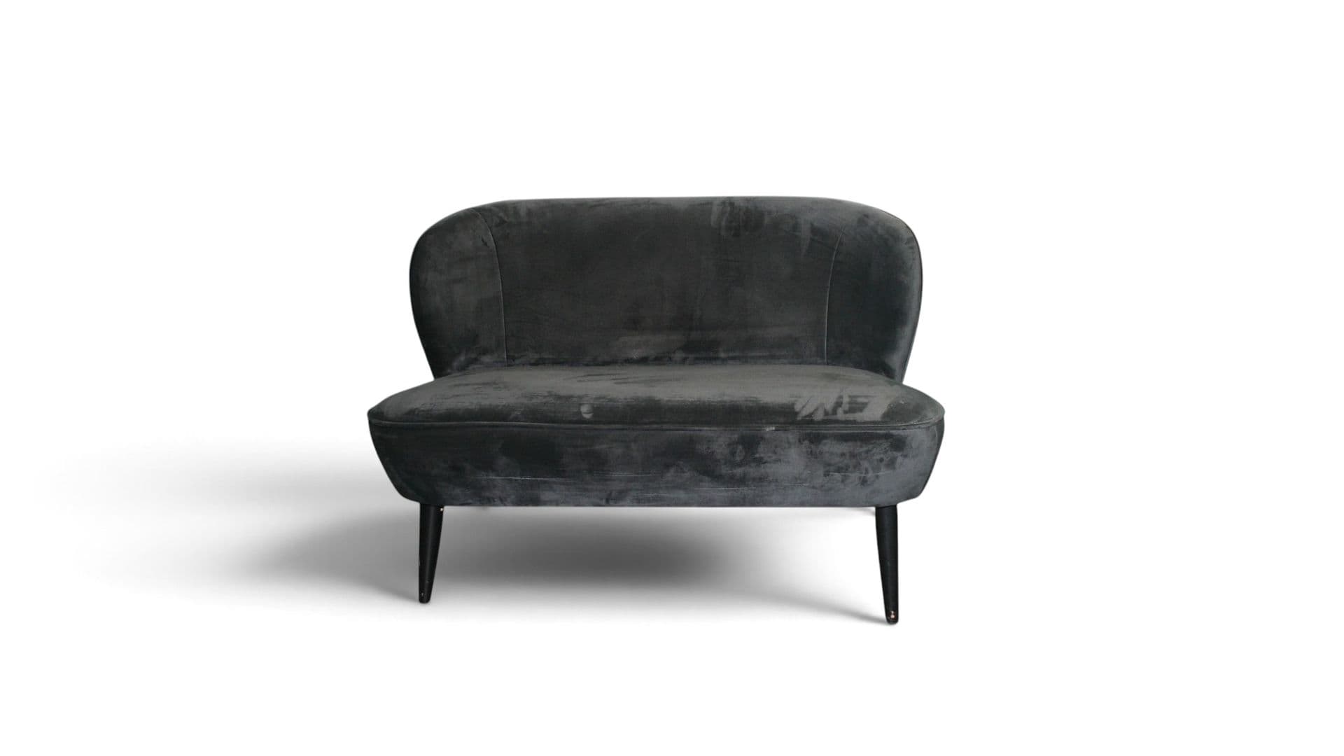 Prachtig Vintage antracietgrijs 1,5-zits velvet bankje.