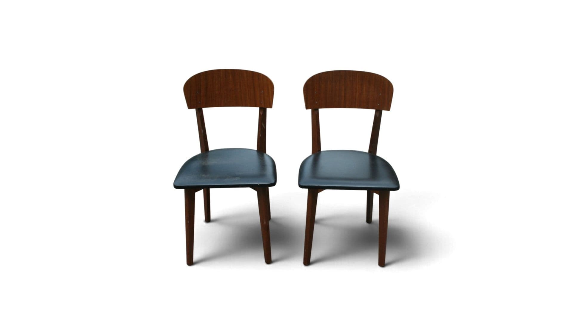 Set van 2 Vintage Mid-Century Modern Eetkamerstoelen met Zwarte Skai Zitting