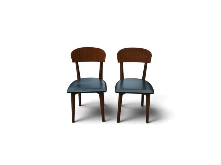 Set van 2 Vintage Mid-Century Modern Eetkamerstoelen met Zwarte Skai Zitting
