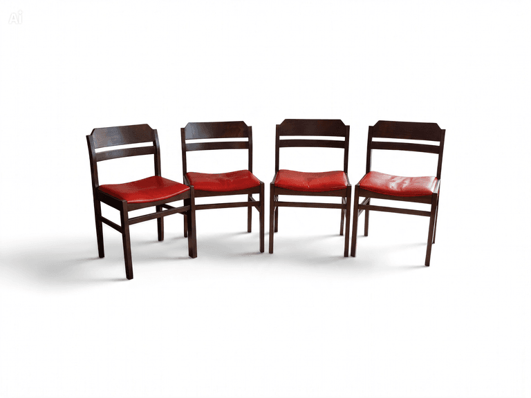 Vintage stoelen rode bekleding set 4 stuks