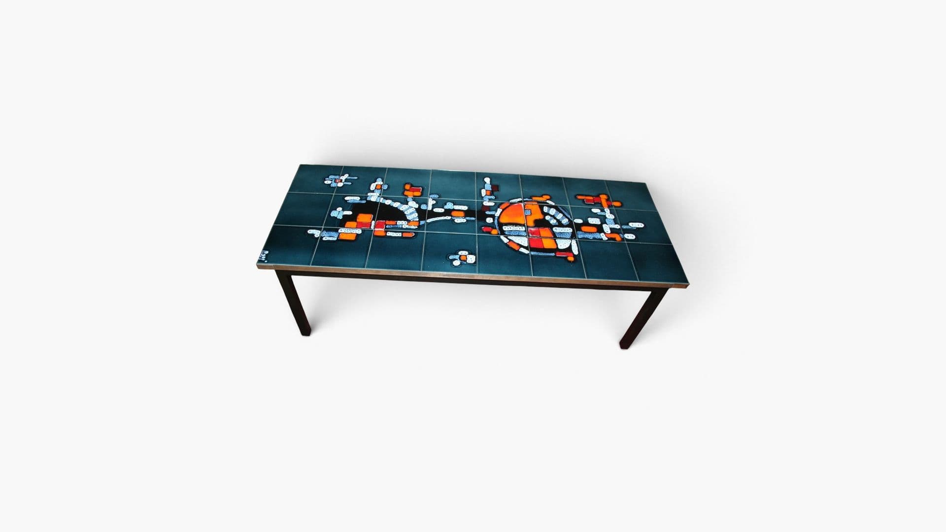 Vintage Adri Belarti salontafel met abstract keramisch tegelblad, Keramiek, Staal