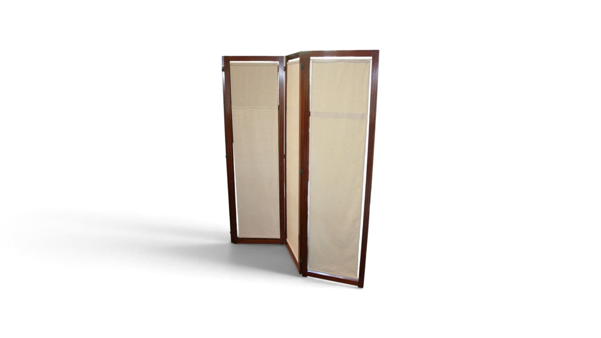 Vintage Mid-Century Modern 4-Panel Kamerscherm met Linnen Panelen