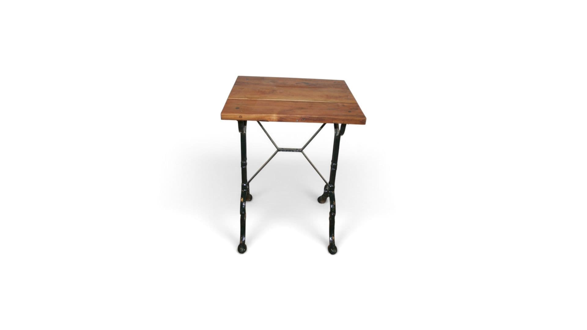 Vintage gietijzeren bijzettafel met handgemaakt houten blad