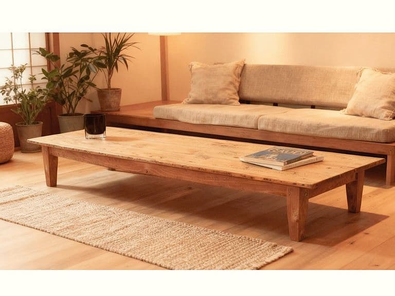 Grote Vintage Salontafel Hout (240cm L x 70cm D x40cm H) Uniek & Karakteristiek