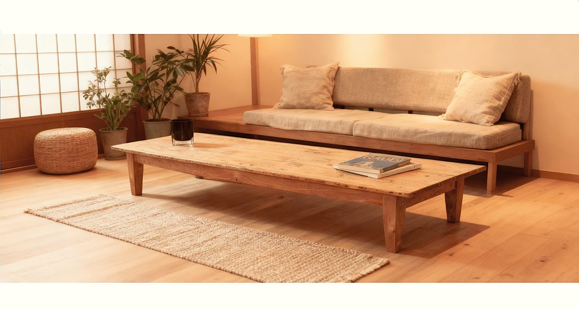 Grote Vintage Salontafel Hout (240cm L x 70cm D x40cm H) Uniek & Karakteristiek