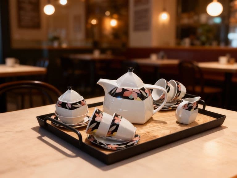 Stijlvol vintage servies met bloemenmotief – complete set met theepot, melkkan, suikerpot en kop-en-schotels.