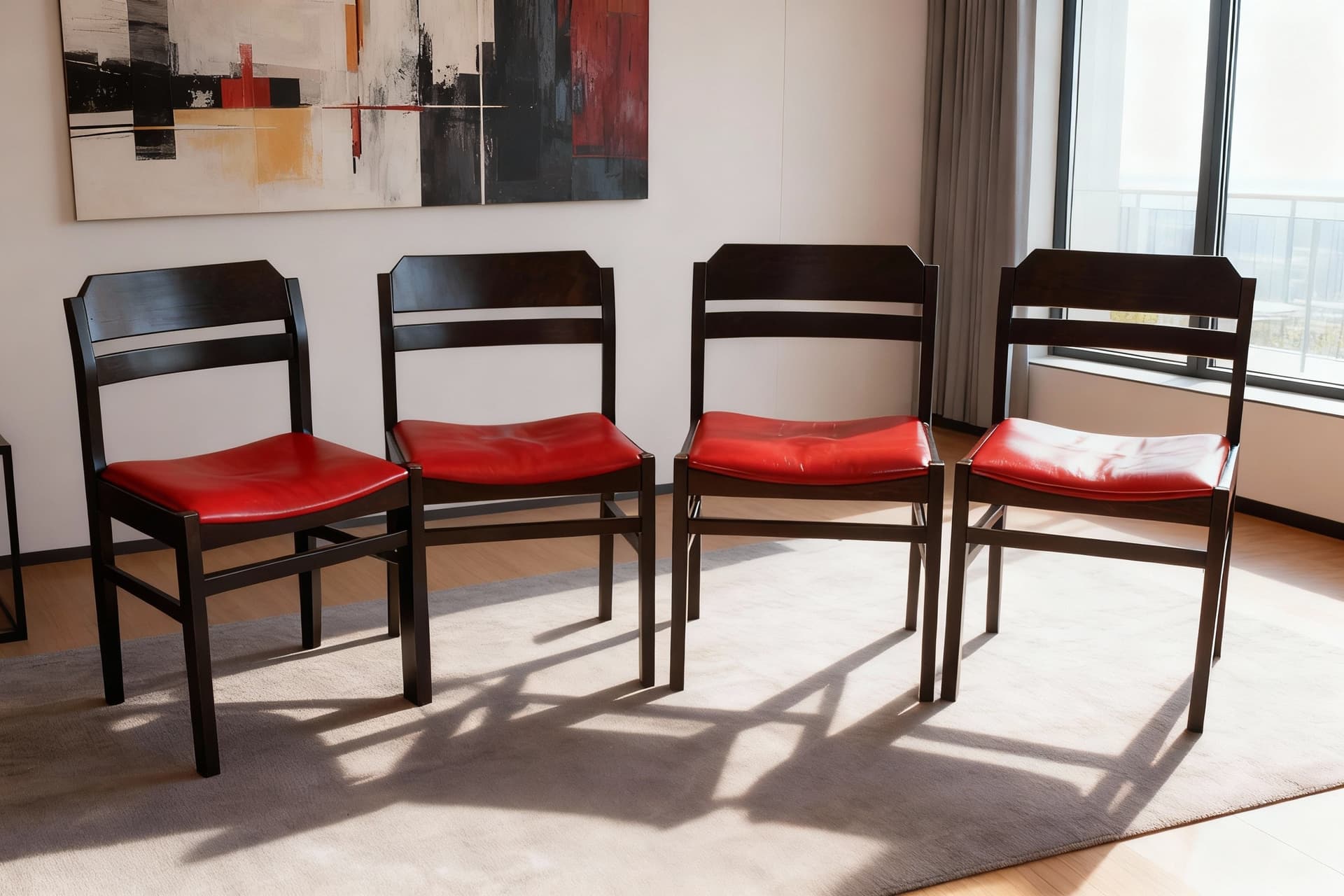 Vintage stoelen rode bekleding set 4 stuks