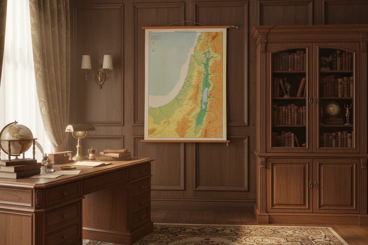 Vintage wandkaart voor klaslokalen “Palestina in de tijd van de Bijbel” | 1970