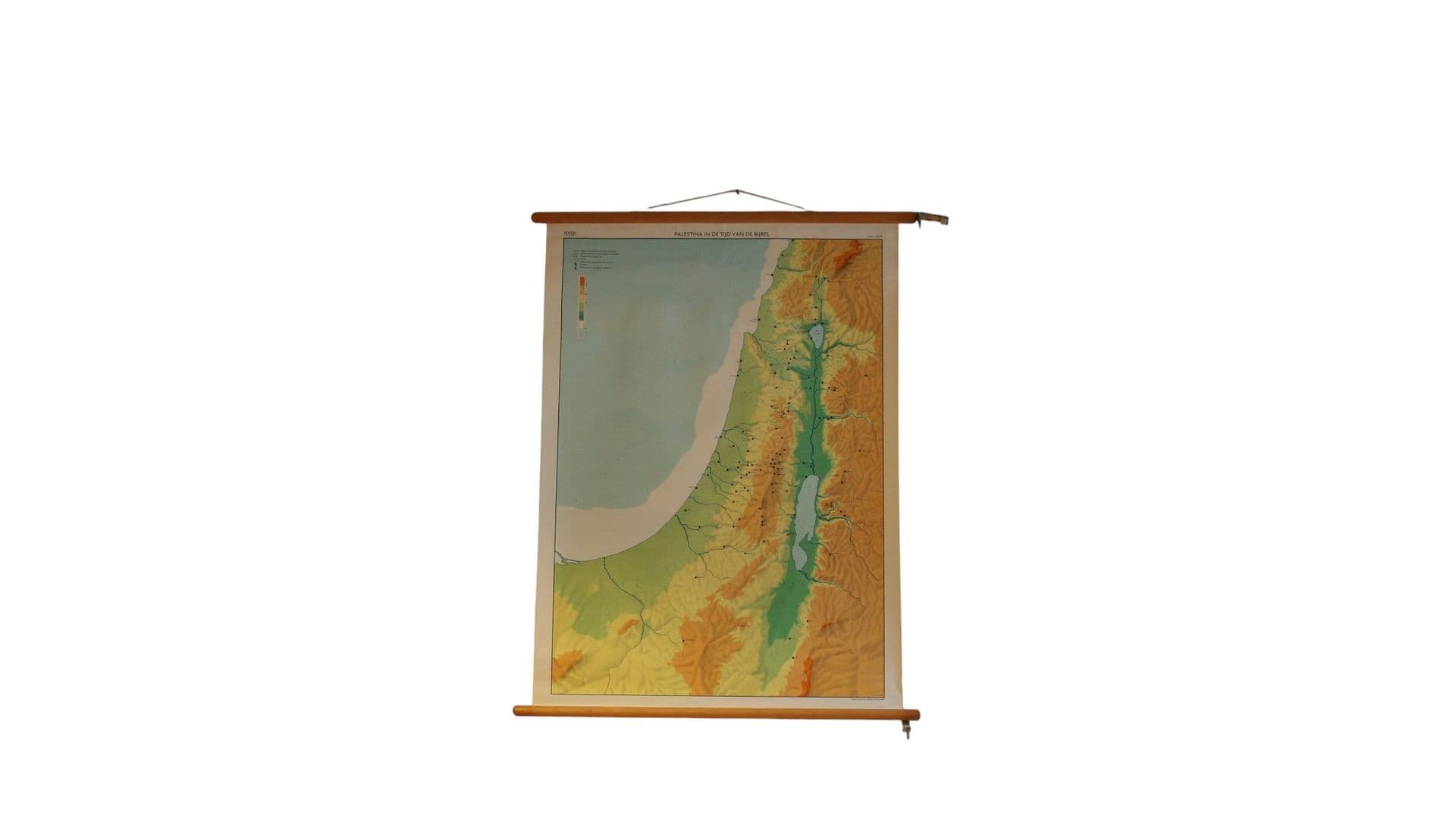 Vintage wandkaart voor klaslokalen “Palestina in de tijd van de Bijbel” | 1970