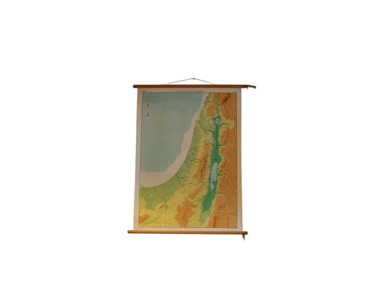 Vintage wandkaart voor klaslokalen “Palestina in de tijd van de Bijbel” | 1970